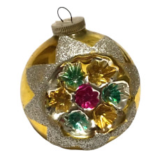 Vintage Indent Reflector West Germany Glass Gold Millefiori Look Ornament 2.5