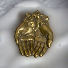 VINTAGE BRASS VICTORIA'S HANDS DISH, CALLING CARD HOLDER C1950'S picture