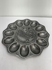 Carson Statesmetal Round Pewter Deviled Egg Plate with Rooster, 9 Inches picture