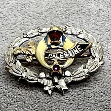 Antique 14k Fraternal Masonic Shriners Enamel White & Yellow Gold Ruby Pin picture