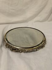Vintage Antique Ornate Round Beveled Mirrored Vanity Tray picture