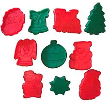 Lot of 10 Vintage Christmas Holiday Cookie Cutters Plastic Back Tabs Red & Green picture
