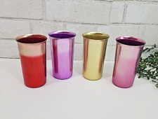 VTG 1950's Set Of 4 Sunburst Anodized Aluminum Ware Tumbler Rainbow Cups picture