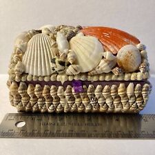 SHELL BOX Trinket Jewelry SEA SHELLS Beach Nautical purple lined 3