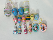 Tiny Easter Tree Ornaments Wooden Painted Eggs Rabbits Chicks Birds 15 Pieces picture