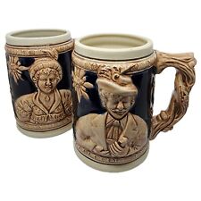 RARE Vintage TWO Beer Steins Man and Woman  5” Tall NO CHIPS CRACKS OR CRAZING picture