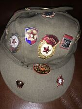 1 VINTAGE RUSSIAN SOVIET MILITARY-CAP HAT,20 PINS & 2 PATCHES picture