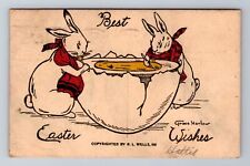 Best Easter Wishes, Bunnies With Cracked Egg, Antique, Vintage c1908 Postcard picture