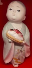 Vintage Japanese Ceramic Bisque Hakata Boy Doll with Red Fish 7.5