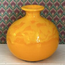 Bright Yellow Glazed Pottery Bulbous Bud Vase Small 4.5