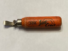 RARE 1940s DRINK SUN CREST SODA ADVERTISING ORANGE WOOD HANDLE BOTTLE OPENER picture