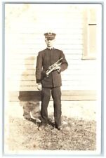 c1910's Band Member Trumpet Instrument View RPPC Photo Unposted Postcard picture