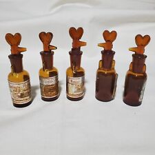 Apothecary mini Amber Brown Glass Bottles with Glass Lids Vintage 4