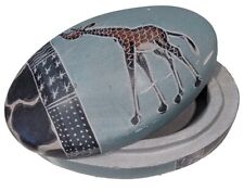 Carved Soapstone Giraffe Trinket Box Etched African Art Safari Animal Hand Made picture