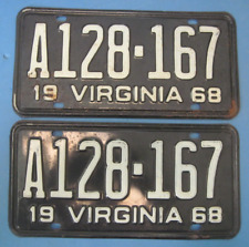1968 Virginia License Plates Matched Pair DMV cleared for vintage registration picture