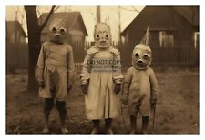 VINTAGE CREEPY HALLOWEEN CHILDREN IN COSTUMES AND MASKS 1930s 4X6 FANTASY PHOTO picture