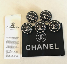 Chanel Button Set of 5 Size 20 mm Black Tone Metal with Crystals and Label picture