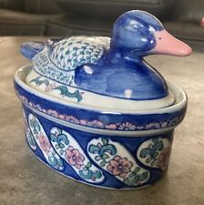 Vintage Porcelain Oval Floral Duck Lidded Dish picture
