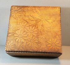 Vintage Hinged Burnt Wood Box ~ Flowers: Daisies with Ribbon ~ #-2 picture