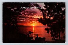Monroe WI-Wisconsin, Sunset Through The Pines, Antique, Vintage c1972 Postcard picture