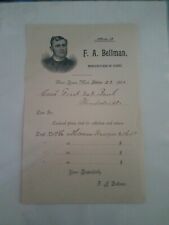 Vintage F A Bellman Cigar Receipt Invoice Three Rivers MI Michigan 1891 Rare picture