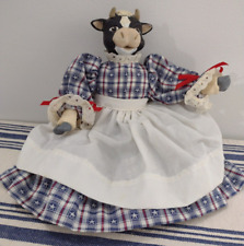 Vintage 1991 Cow Shelf Sitter Patriotic Dressed Cloth Body Plastic Head Hooves picture