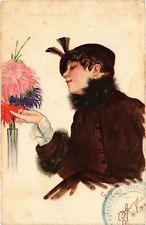 PC ARTIST SIGNED, NANNI, GLAMOUR LADY, FLOWERS, Vintage Postcard (b51004) picture