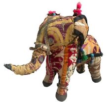 VTG ANGLO RAJ Stuffed Cotton Embroidered Boho  ELEPHANT Folk Art India 11” picture
