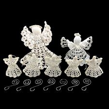 7ct Lot Crocheted Angel Christmas Ornaments w/ 5 Wire Hangers White Off White picture