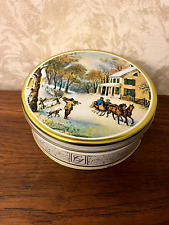 American Snowy Homestead Tin Cookies Collector Currier & Ives Vintage XMAS picture