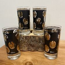 4 G Reeves Libbey Glass Mid Century 22k Gold & Black Highball Tumblers Vintage picture