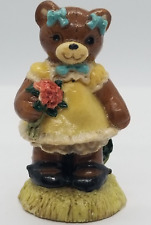 VTG Miniature PenniBear Girl Bear Ribbons Spring Flowers Bouquet Figurine picture