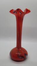 Antique Czech Art Deco Spatter Blown Glass Vase Red Multi Color 7.75 In picture