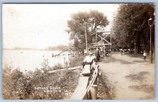 1917 RPPC COTTAGE GROVE LAKEVIEW IOWA HUGE SLIDING BOARD BENCHES PEOPLE POSTCARD picture