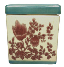 Pier 1 Pottery Kitchen Vanity Storage Canister Jar Square Dusty Rose Floral 5x6