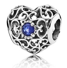 New Pandora Signature Heart Birthstone September Charm Bead w/pouch picture