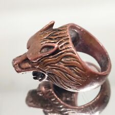 Handmade Vintage BRONZE BEAR head ring size 8.5 Extremely stunning TRIBAL picture