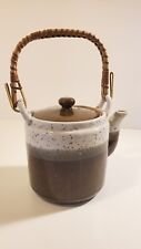 Vintage Takahashi Teapot With Wood Handle And Leaf Filter Brown Gray Speckled picture
