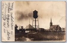 Stanley Wisconsin Water Tower Our Saviours Lutheran Church RPPC 1908 Postcard picture