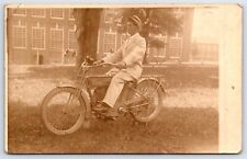 Postcard RPPC Dapper Dressed Man 1914 Harley Davidson Motorcycle Model 10E AP13 picture