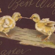 1909 Best Wishes Chicks Fighting Over Worm Chicken Easter Holidays Postcard picture