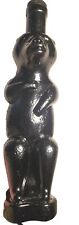 Vintage Black Deep Dark Amethyst Glass Kummel Bear Figural Bottle Cork Cap  picture