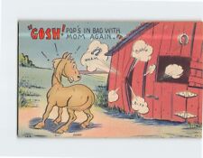 Postcard Gosh Pop's in Bad with Mom Again Horse Humor Card picture