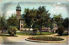 High School and Giffords Park Elgin IL Divided Postcard c1908 picture