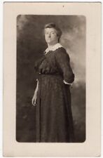 VINTAGE RPPC REAL PHOTO POSTCARD OLDER WOMAN IN BLACK DRESS LACE COLLAR 091421 Q picture
