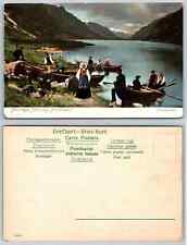 Vintage Postcard - Norway Hardinger Boats Along The Shore 1909 Brefrort picture