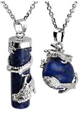 2Pc Dragon Wrapped round Ball Cylinder Gemstone Healing Crystal Pendant Necklace picture