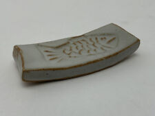 Vtg Japanese Pottery Chopstick Rest Holder Rectangle Fish Gray Brown Hashioki picture