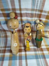 3 Japanese Girl Handmade Kokeshi Traditional Wooden Doll picture
