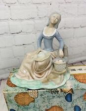 Vintage Tengra Hand Made In Spain Porcelain Figurine Farm Woman Sitting Orchard picture